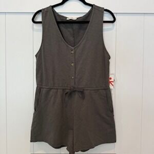 Known Supply Rowan‎ Romper Womens Medium Charcoal Button Front Sleeveless